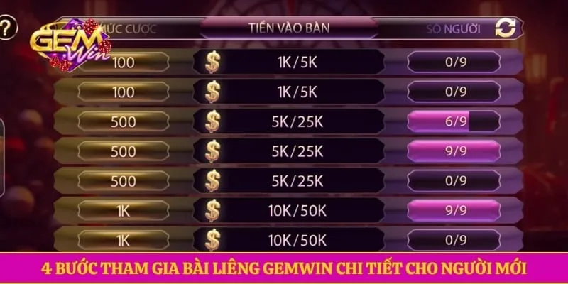 Bài Liêng GEMWIN - Quy Tắc Tính Điểm Và Bí Kíp Thắng Lớn 4 bước tham gia bài liêng GEMWIN chi tiết cho người mới
