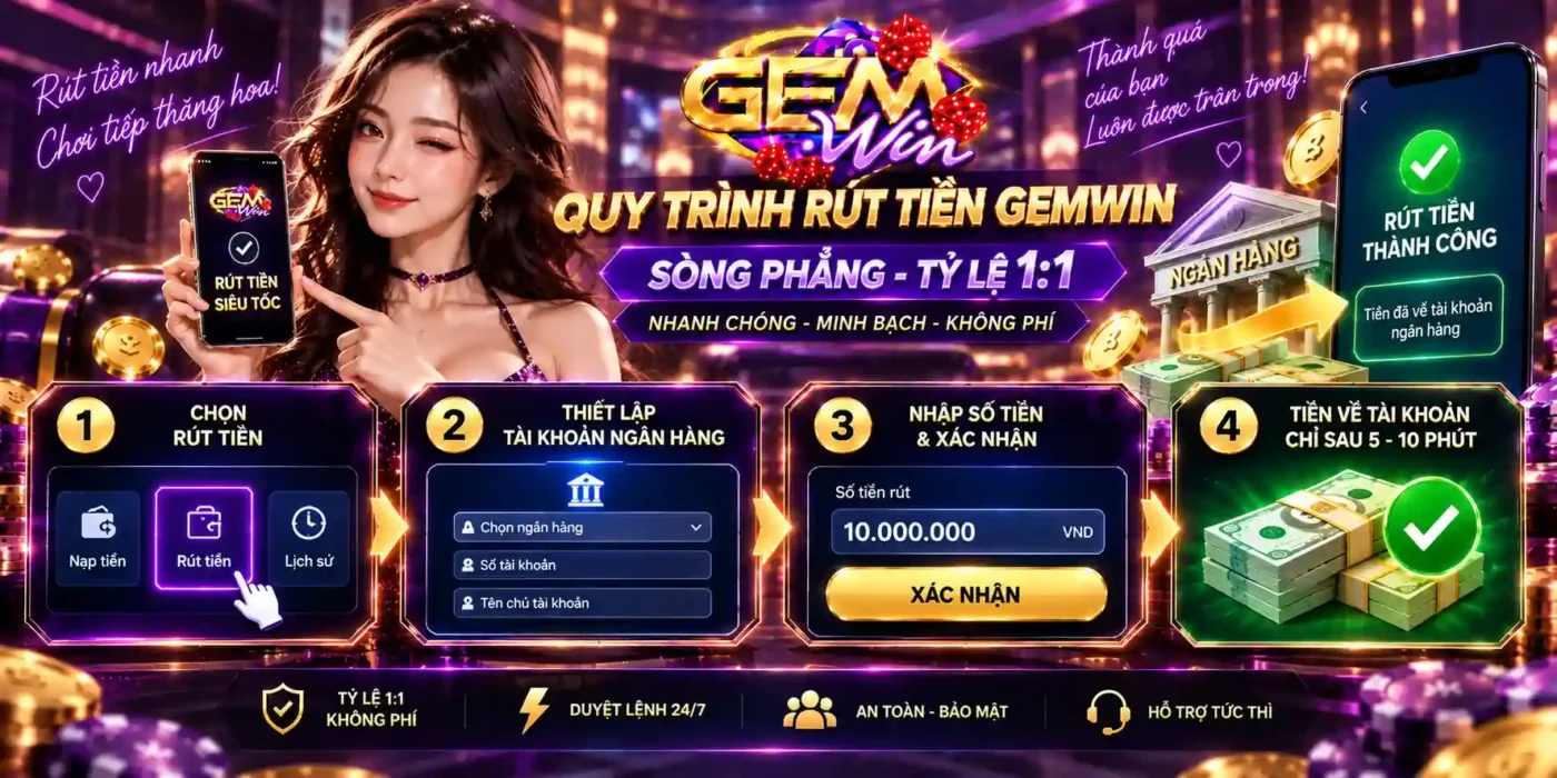 GEMWIN Quy trình rút tiền Gemwin sòng phẳng